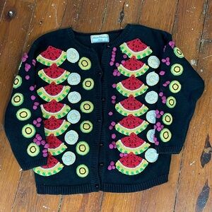 Marisa Christina Kids Cotton Fruit Beaded Appliqué Black Sweater size Medium